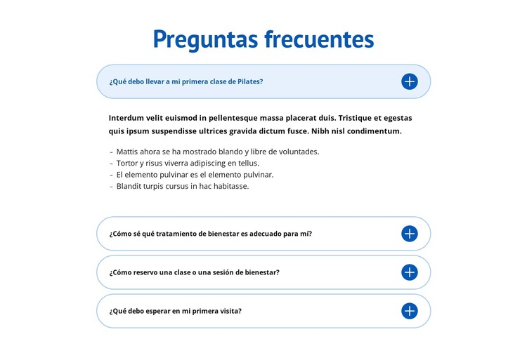 Preguntas frecuentes sobre el centro de bienestar Plantilla de sitio web