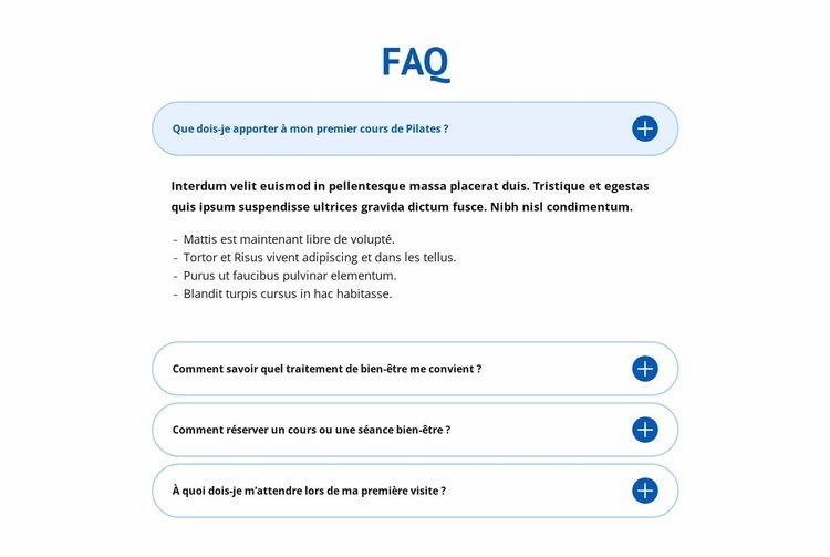 FAQ sur le centre de bien-être Modèle d'une page