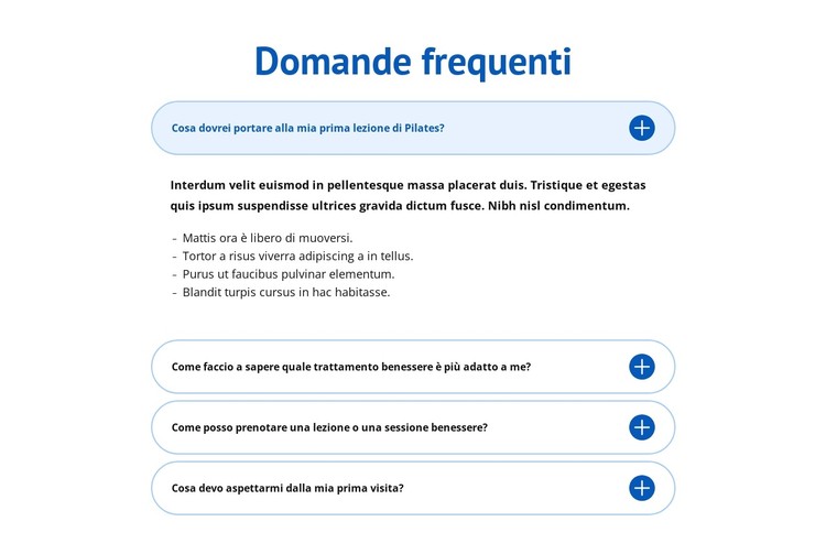 FAQ sul centro benessere Modello CSS