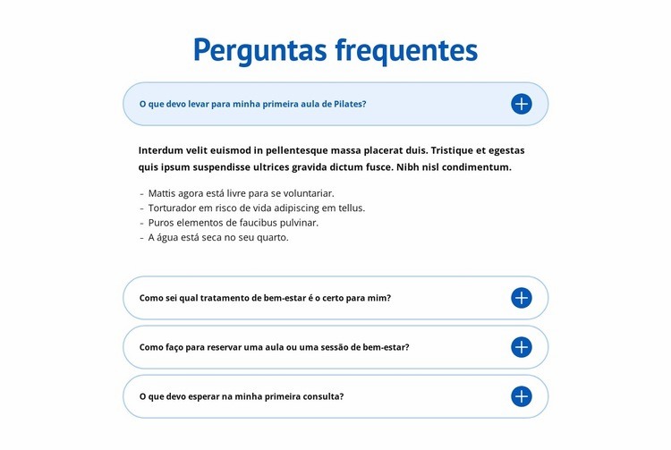 Perguntas frequentes sobre o centro de bem-estar Design do site