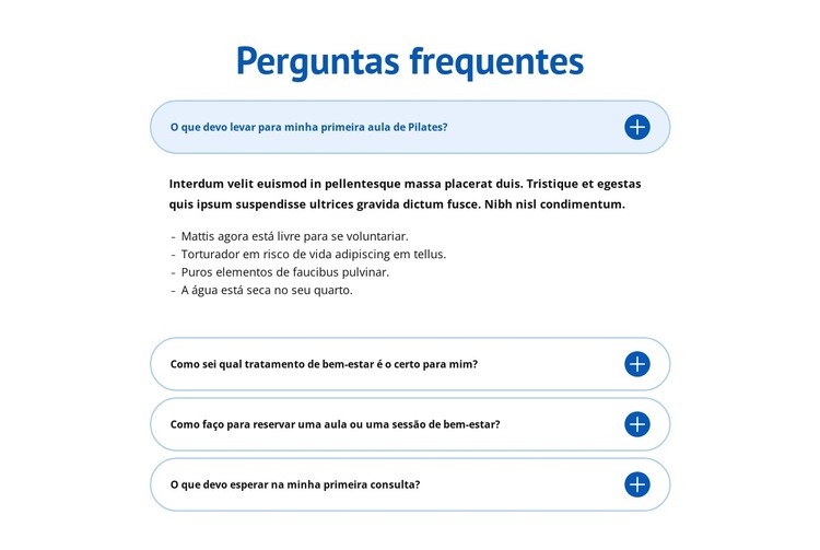 Perguntas frequentes sobre o centro de bem-estar Modelo HTML