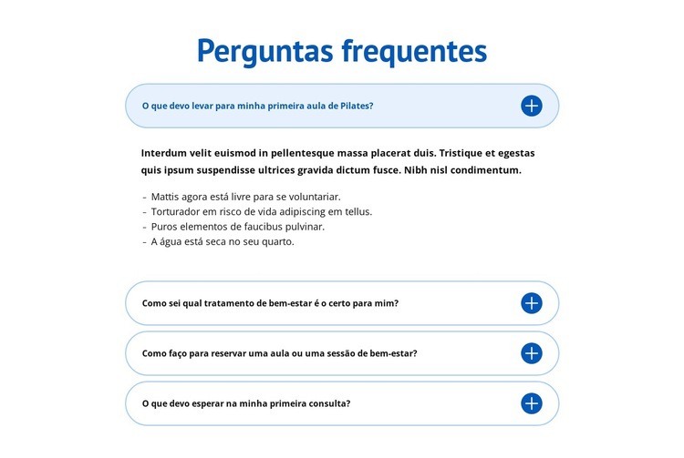 Perguntas frequentes sobre o centro de bem-estar Modelo HTML5