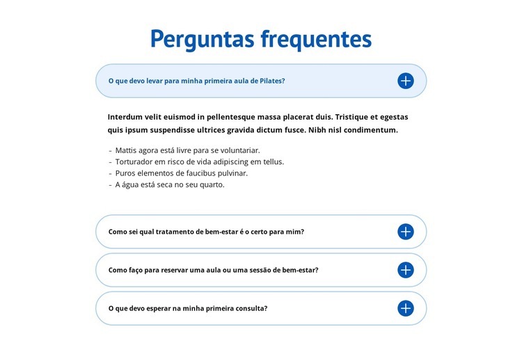 Perguntas frequentes sobre o centro de bem-estar Modelo