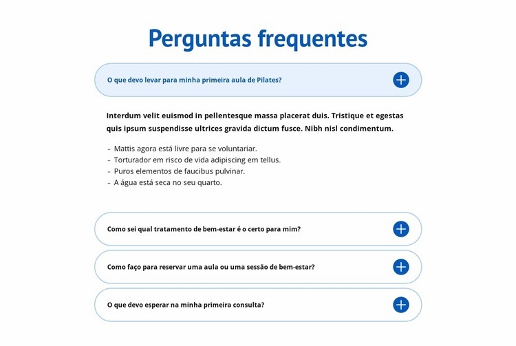 Perguntas frequentes sobre o centro de bem-estar Landing Page