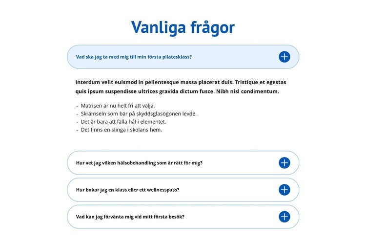 Vanliga frågor om hälsocenter Webbplats mall
