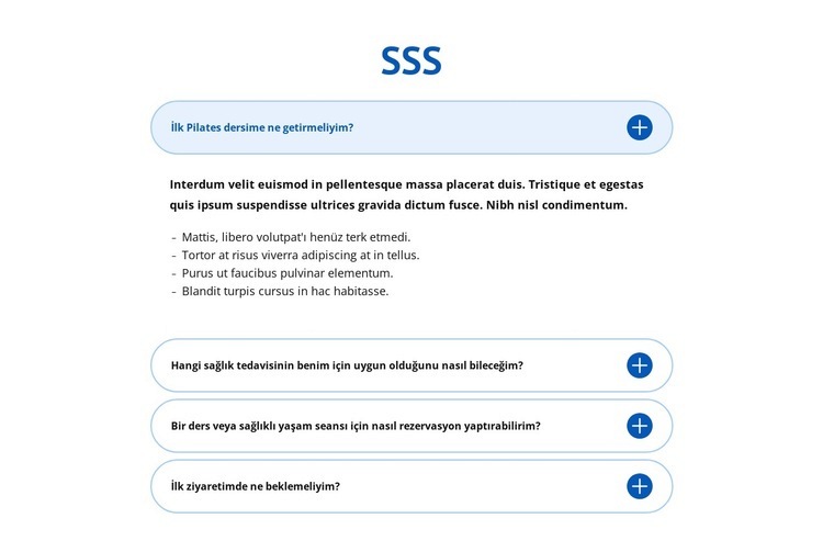 Sağlıklı yaşam merkezi SSS Şablon