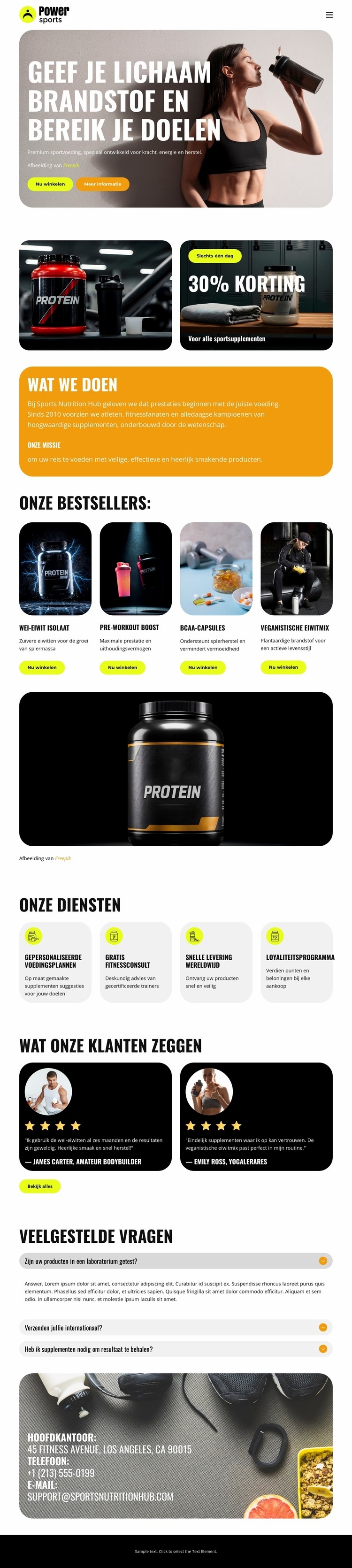 Premium sportvoeding Website ontwerp