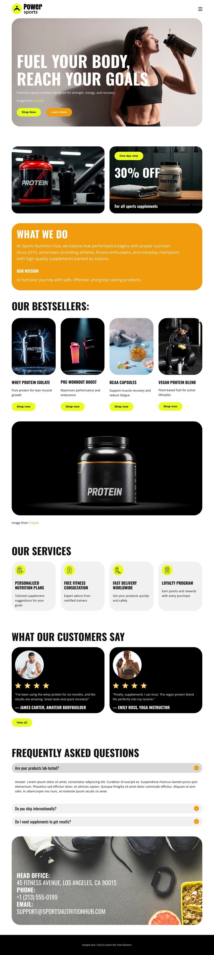 Premium sports nutrition Web Page Design