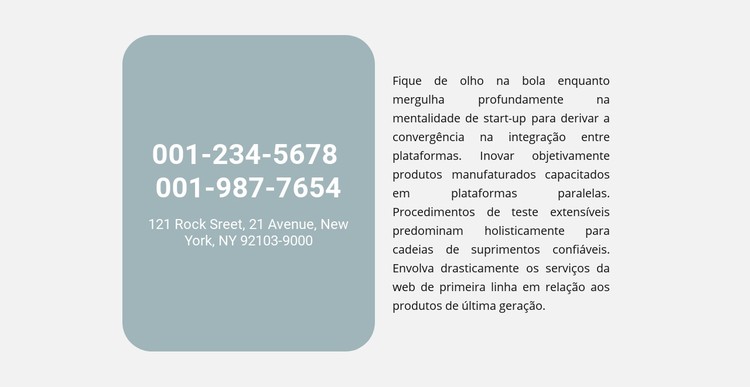 Endereço e texto dos telefones Template CSS