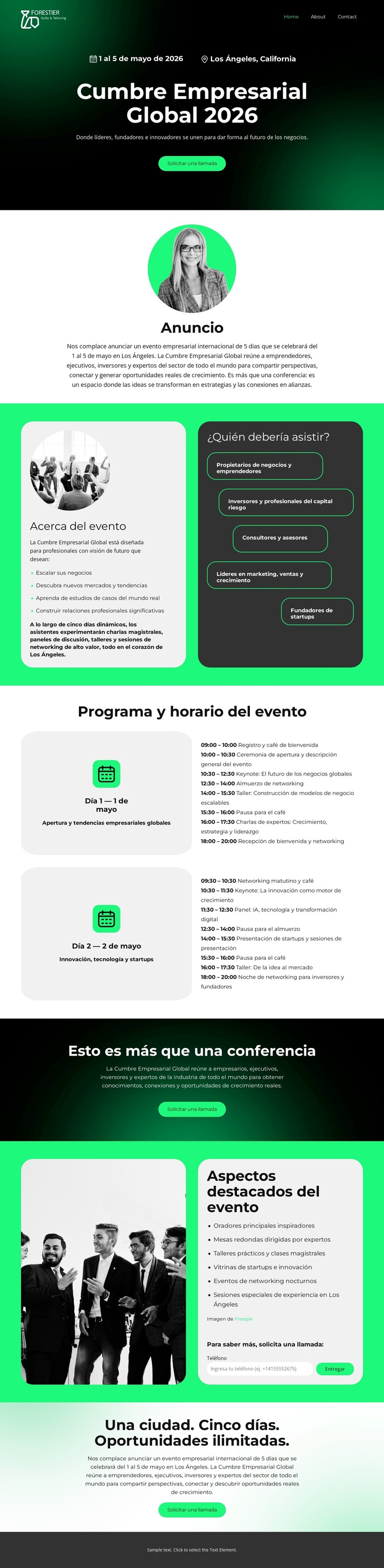 Página de destino de eventos empresariales Plantilla de sitio web