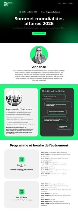 Page d'accueil d'événement professionnel Thèmes WordPress
