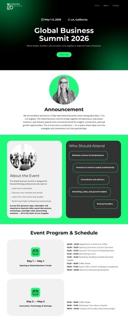 Business Event Landing Page