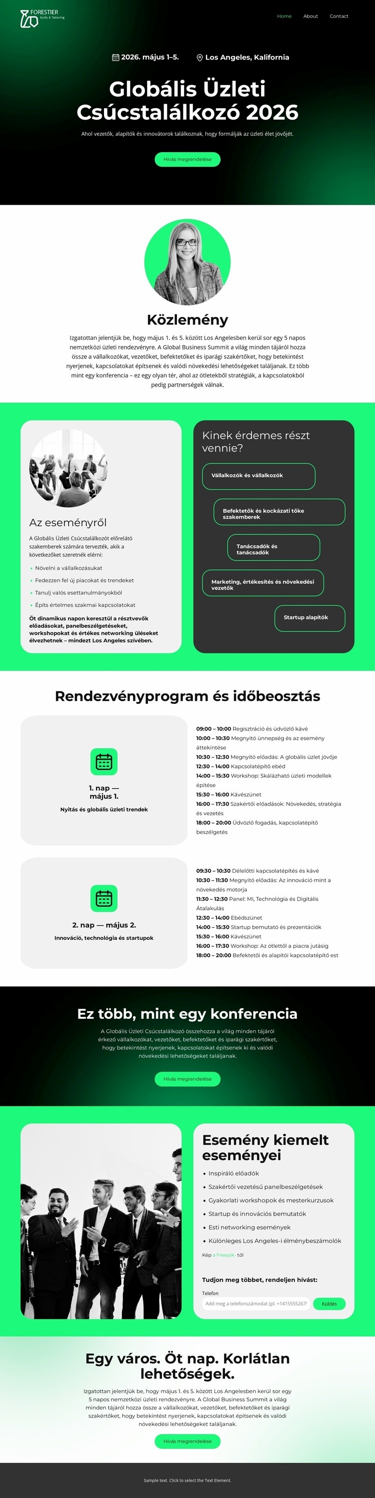 Üzleti esemény landing page Weboldal sablon