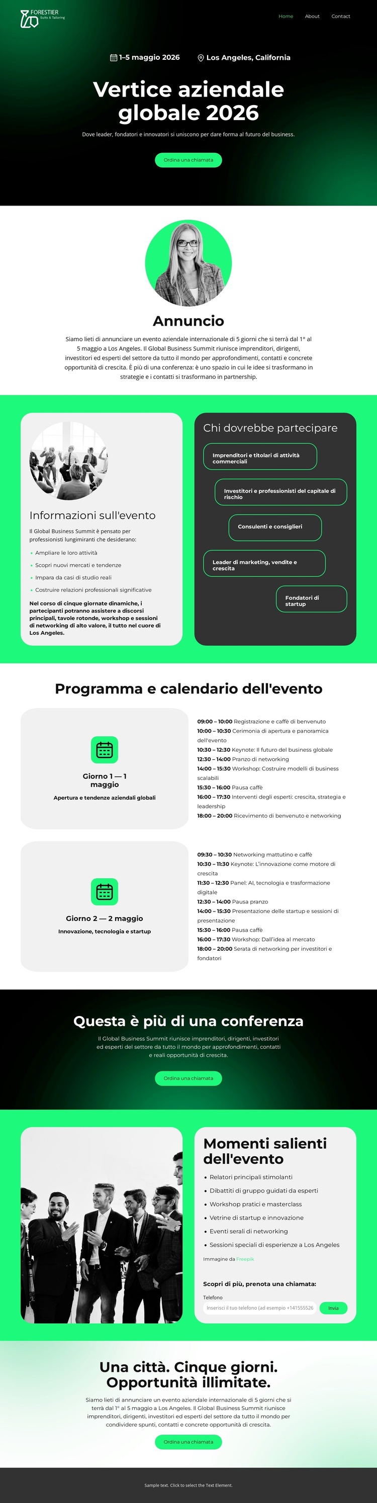 Pagina di destinazione dell'evento aziendale Modello di sito Web
