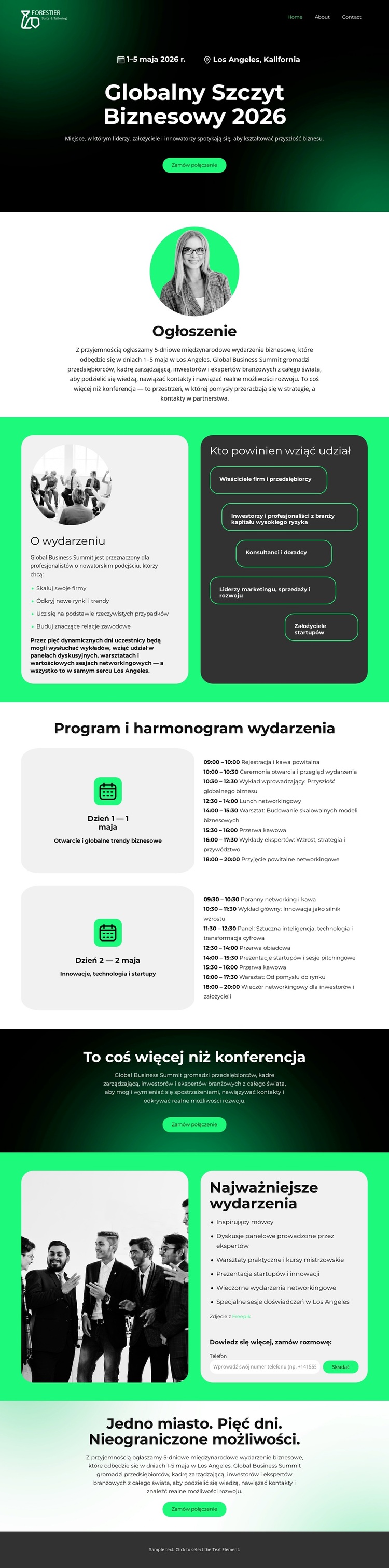 Strona docelowa wydarzenia biznesowego Motyw WordPress