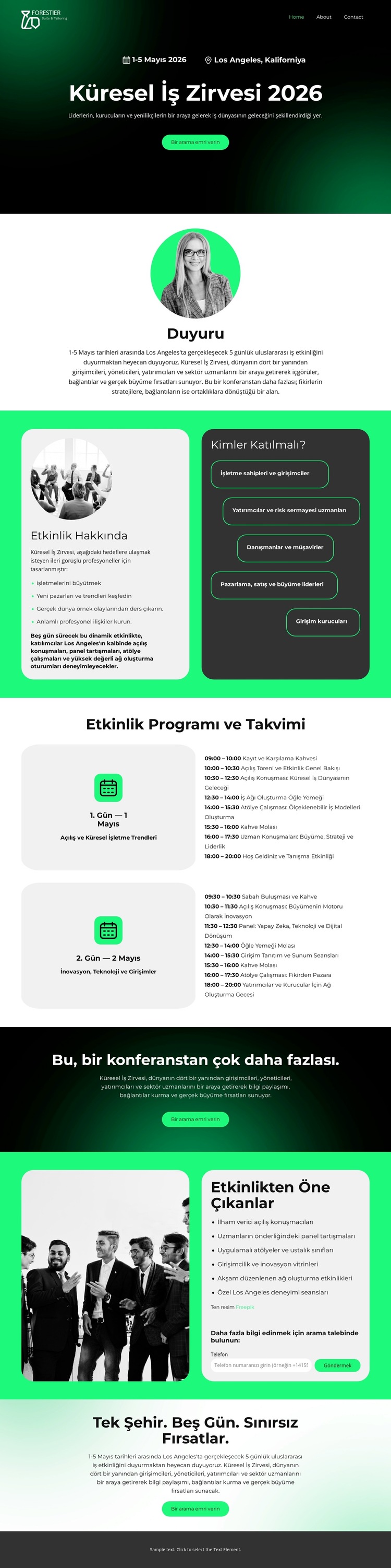 İş Etkinliği Açılış Sayfası Web Sitesi Şablonu