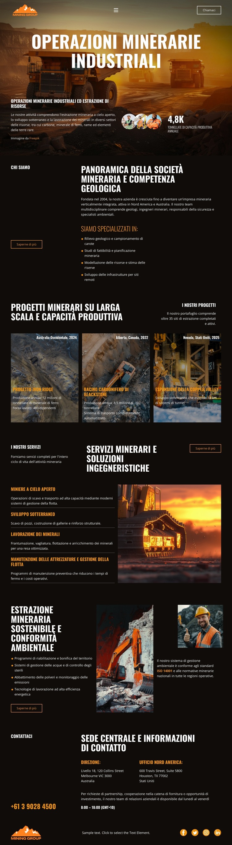 Industria mineraria pesante Modello di sito Web