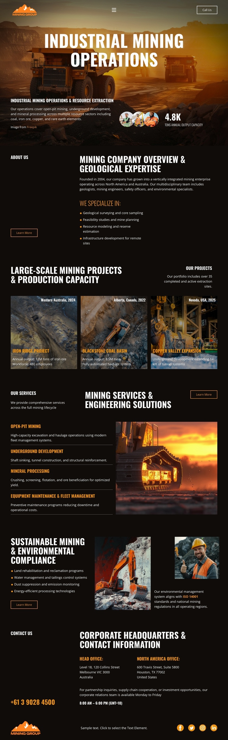 Heavy Industry Mining One Page Template