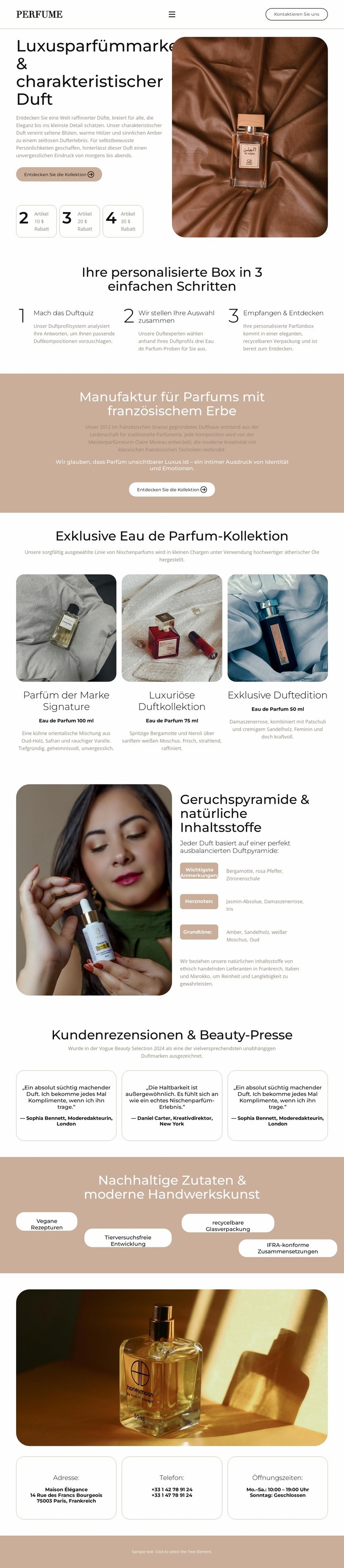 Elegantes Eau de Parfum Website design