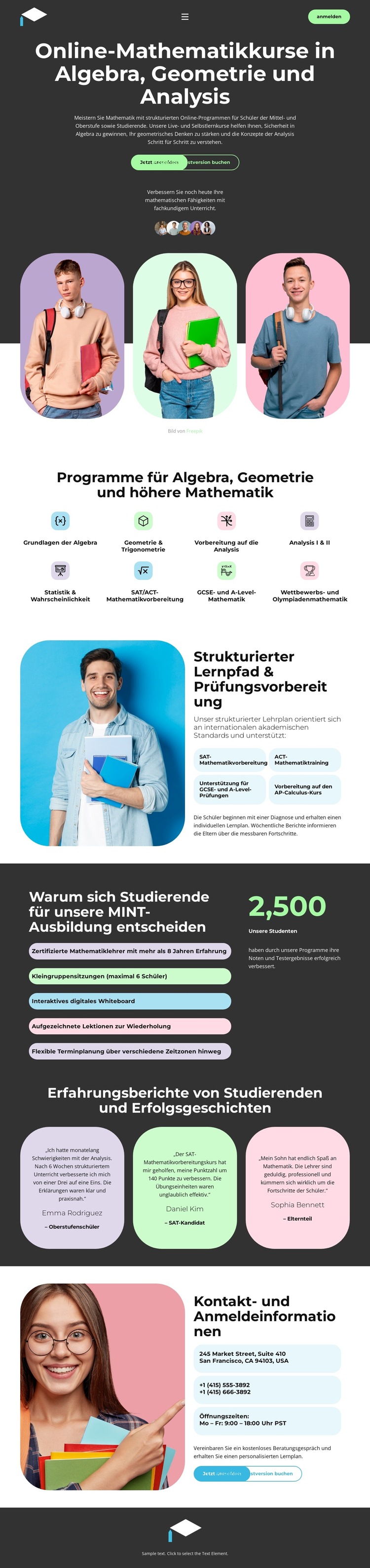 Professionelle Mathematikausbildung Website-Vorlage