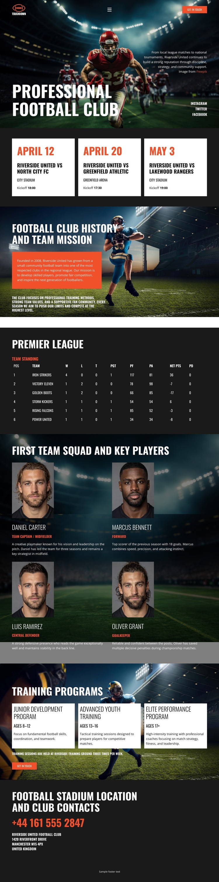 Modern Football Team CSS Template