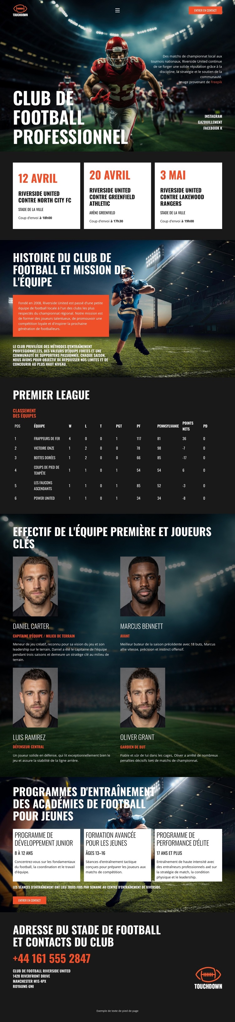 Équipe de football moderne Modèle de site Web