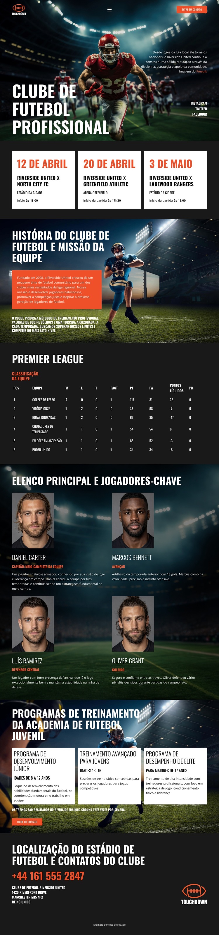 Time de futebol moderno Modelo de site