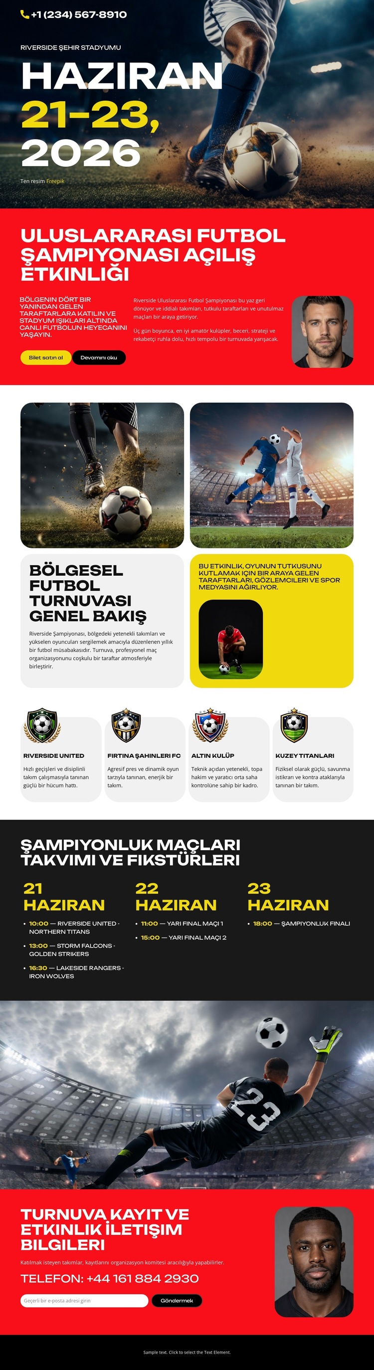 Futbol Şampiyonası Etkinliği Web Sitesi Şablonu