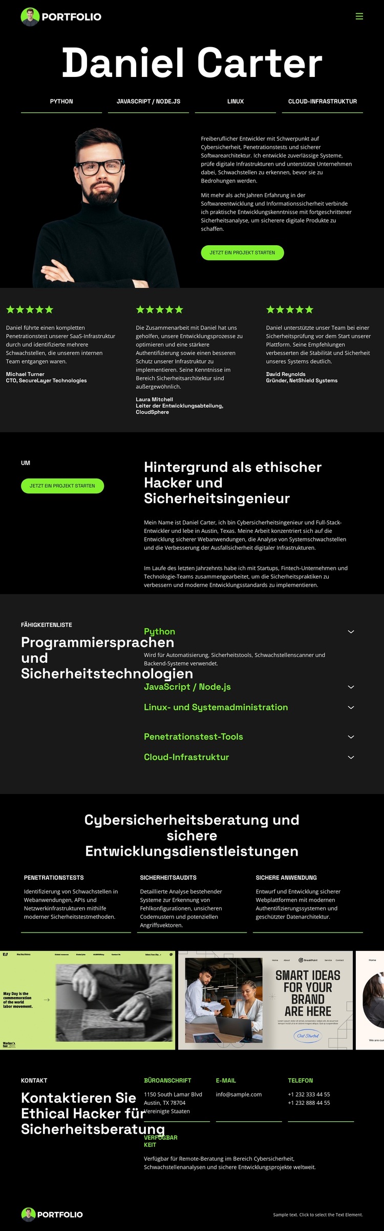 Hacker-Entwickler-Portfolio Website-Vorlage