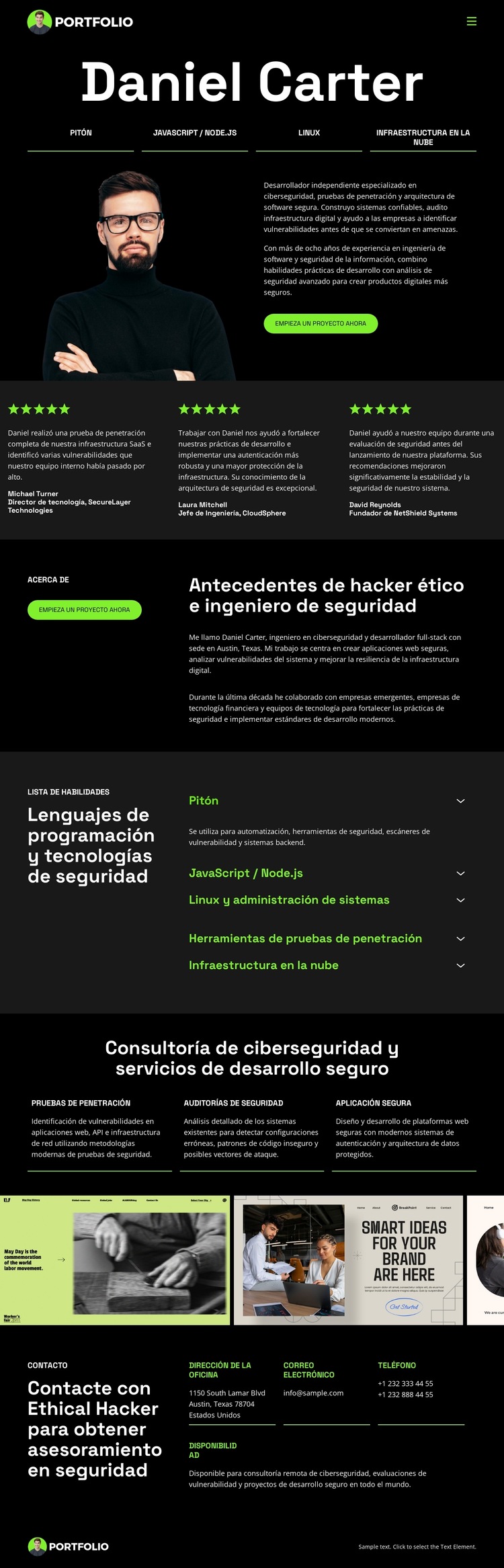 Portafolio de desarrolladores hackers Plantilla de sitio web