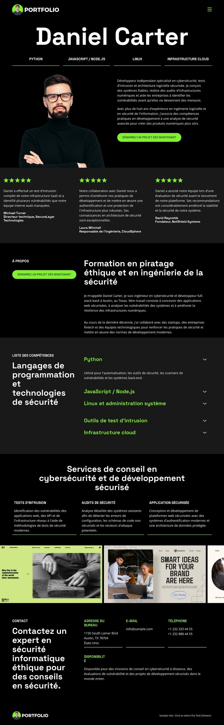 Portfolio de développeur hacker Thème WordPress