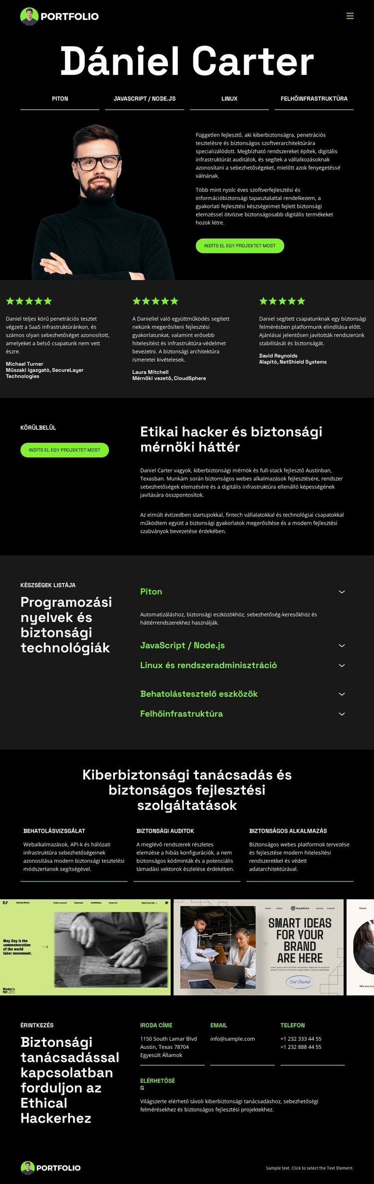 Hacker fejlesztői portfólió Weboldal sablon