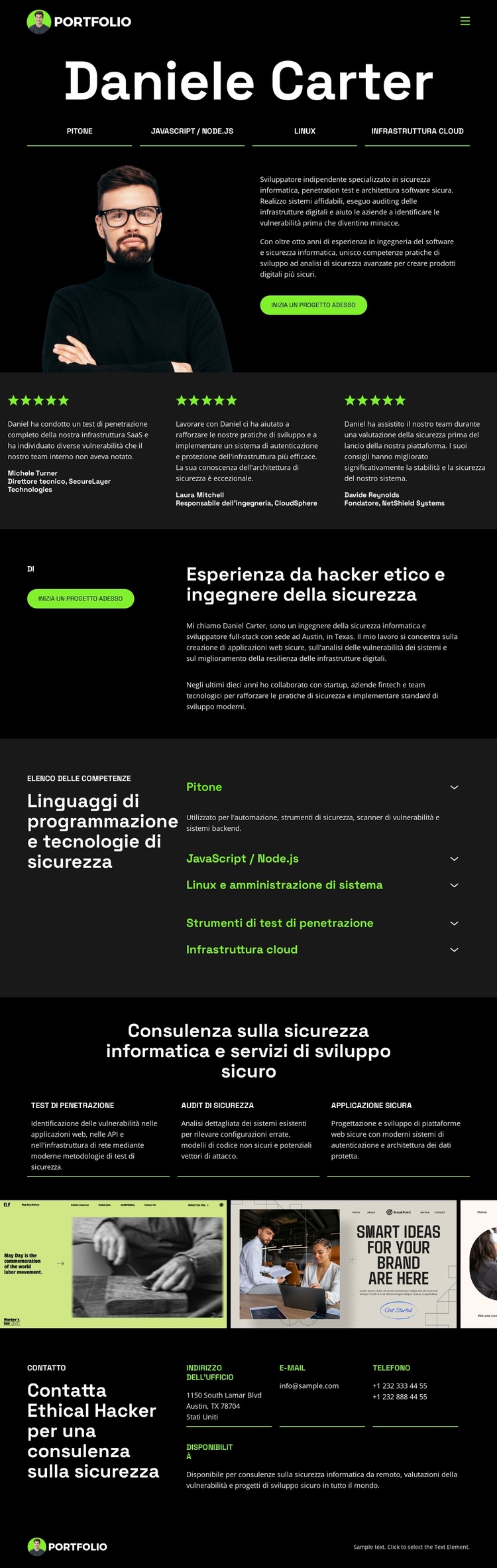 Portfolio di sviluppatori hacker Tema WordPress
