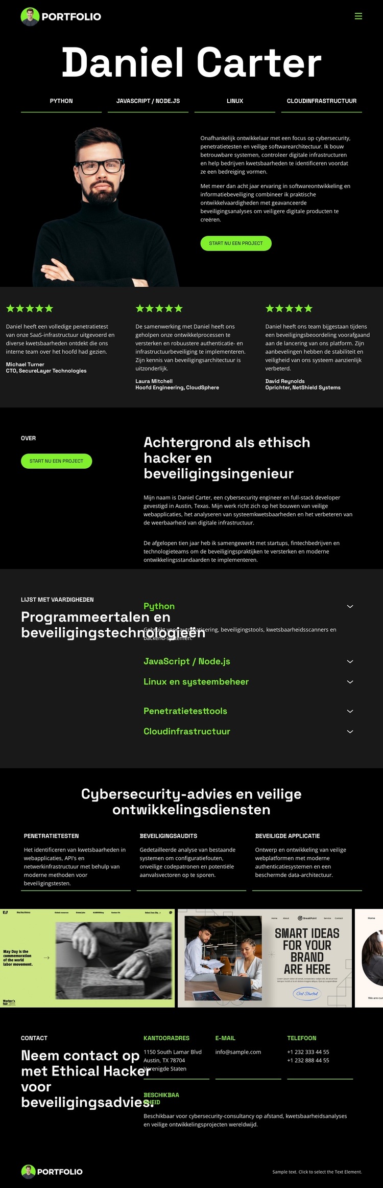 Hacker-ontwikkelaarportfolio Website sjabloon