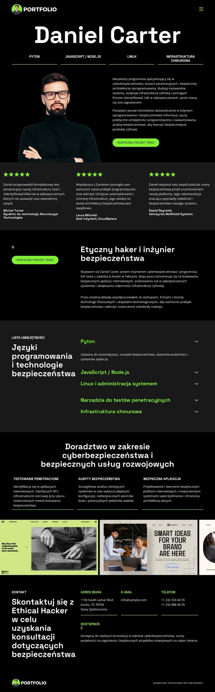 Portfolio programisty hakerów Szablon witryny sieci Web
