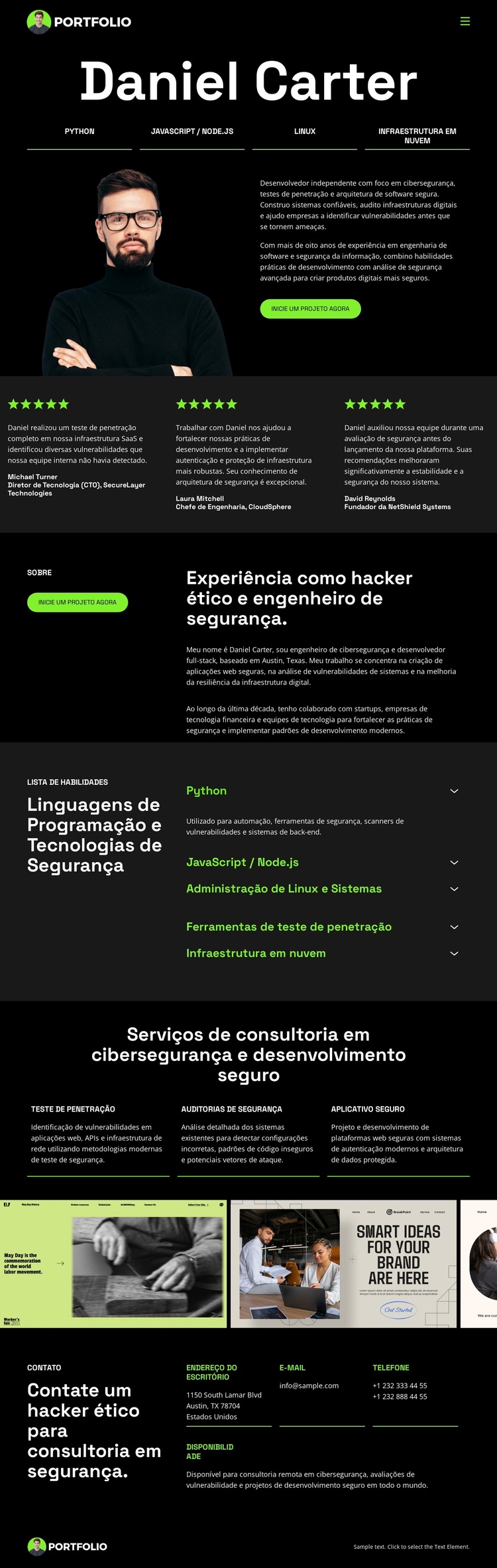 Portfólio de desenvolvedor hacker Tema WordPress