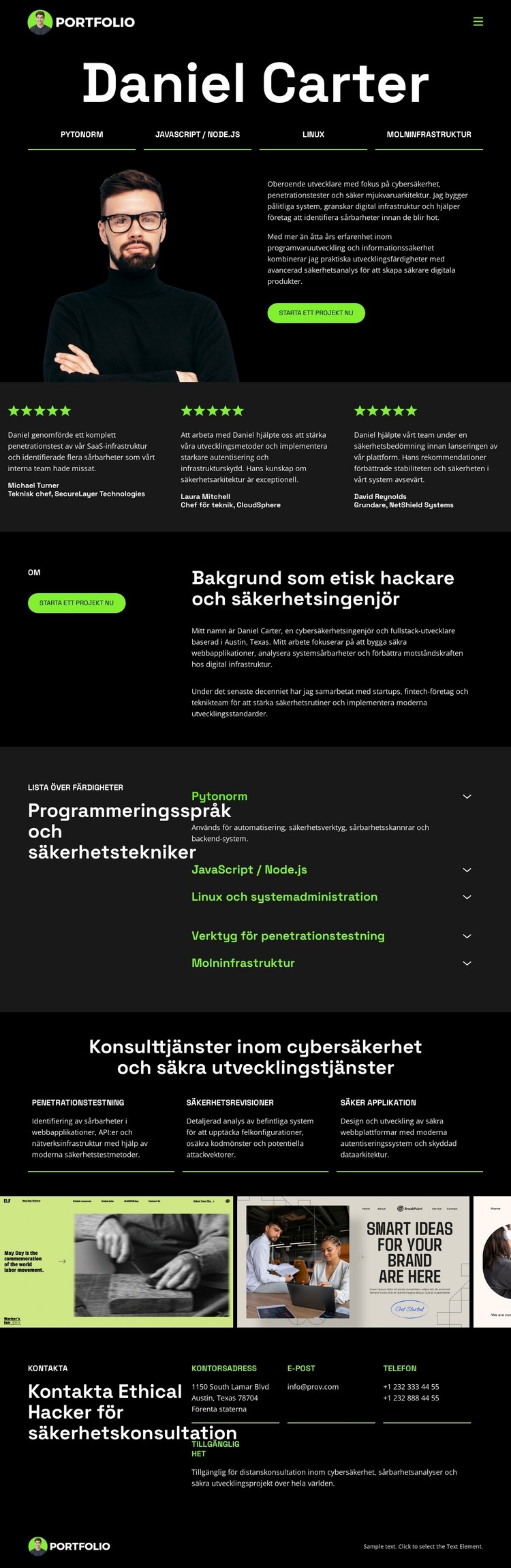 Hacker-utvecklarportfölj Webbplats mall