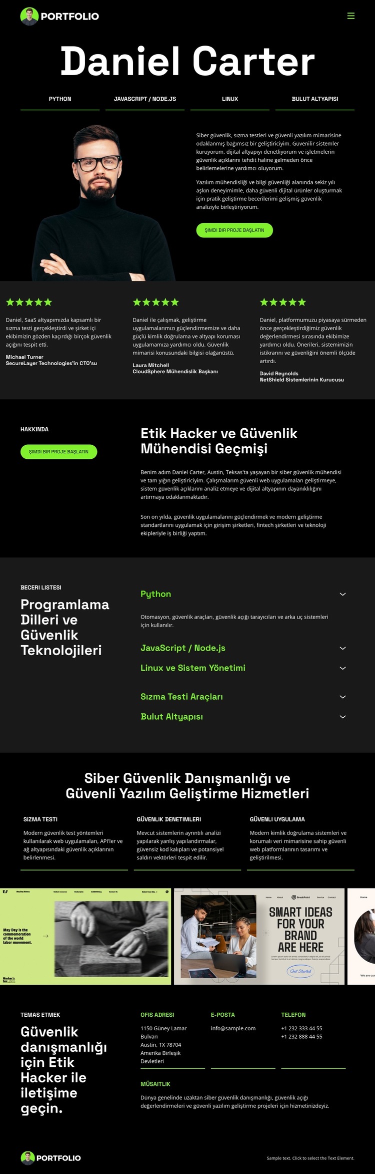Hacker Geliştirici Portföyü Web Sitesi Şablonu