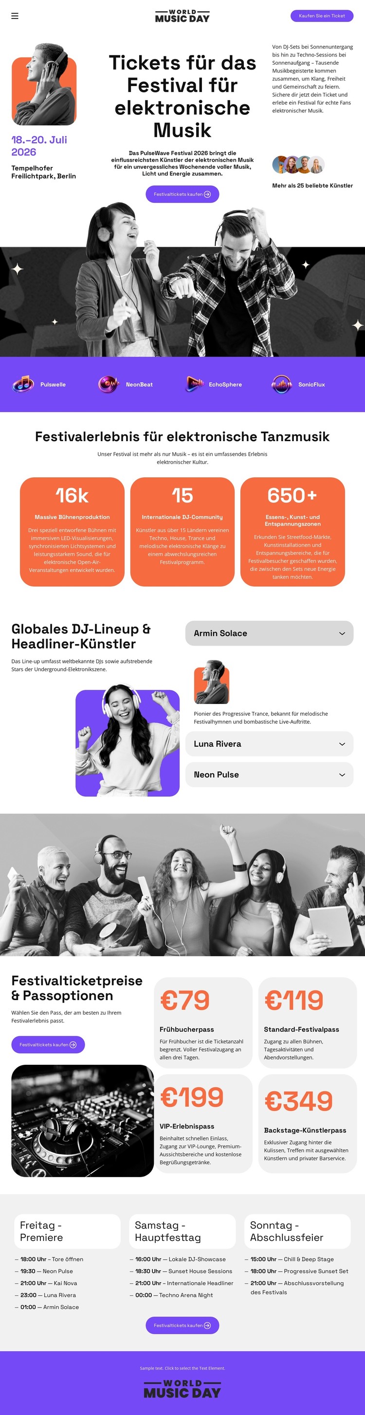 Ticket für das Festival für elektronische Musik HTML-Vorlage