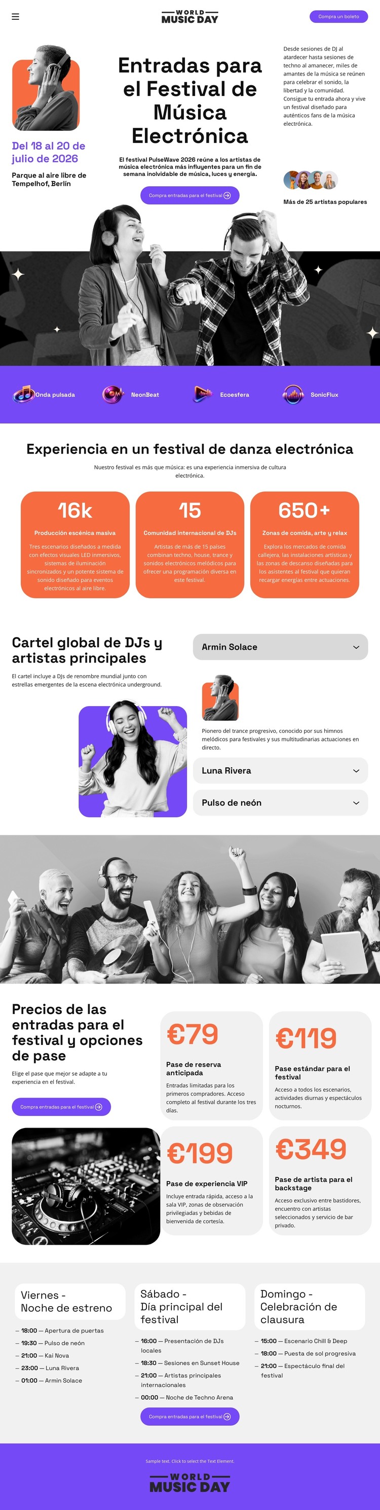 Entrada para el Festival de Música Electrónica Plantilla HTML