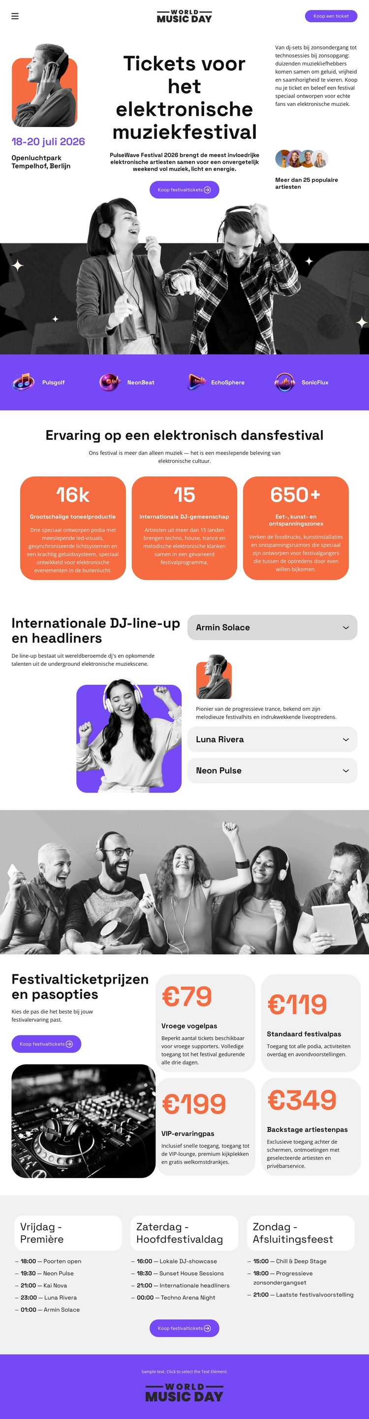 Ticket voor het Electronic Music Festival WordPress-thema