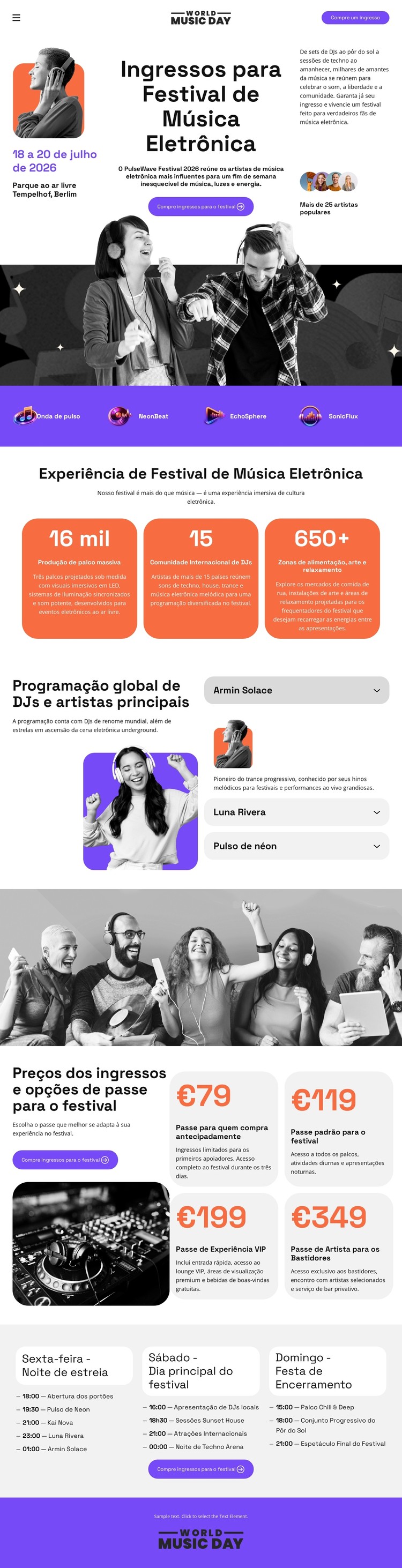 Ingresso para o Festival de Música Eletrônica Template CSS