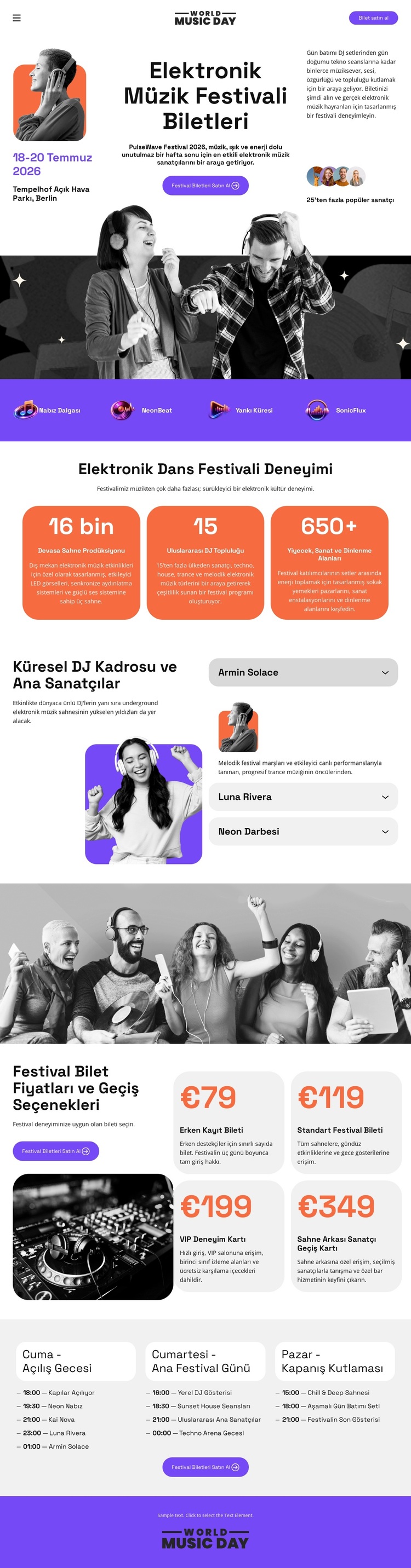 Elektronik Müzik Festivali Bileti WordPress Teması