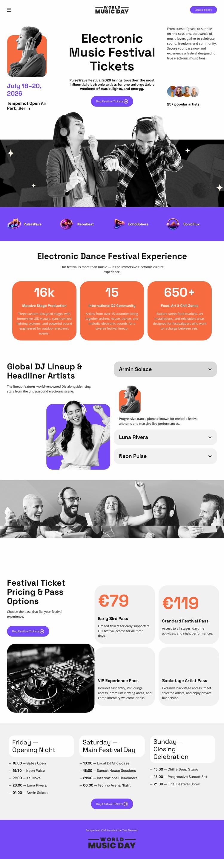 lectronic Music Festival Ticket Website Mockup