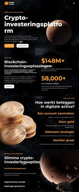 Crypto-investeringsplatform Website sjablonen