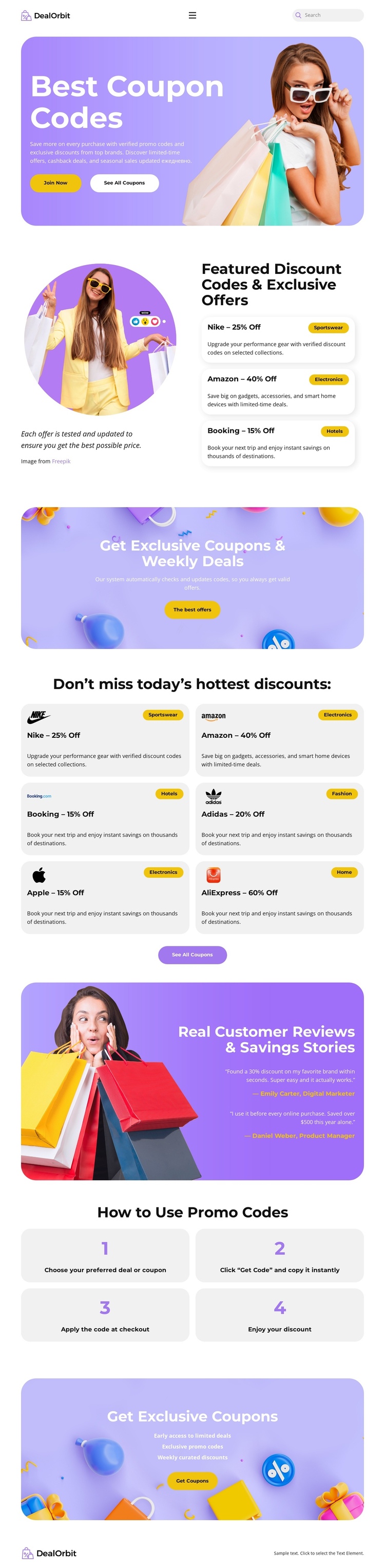 Discount Coupons Website One Page Template