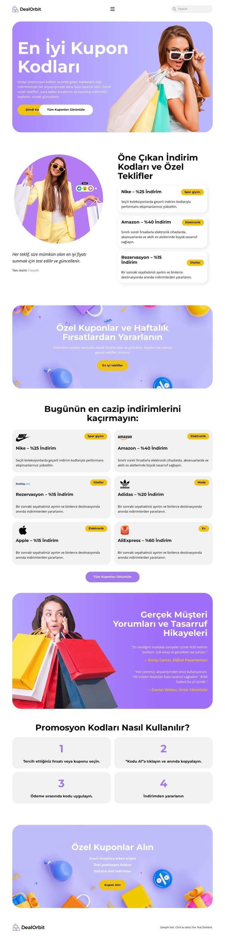 Discount Coupons Website Bir Sayfa Şablonu