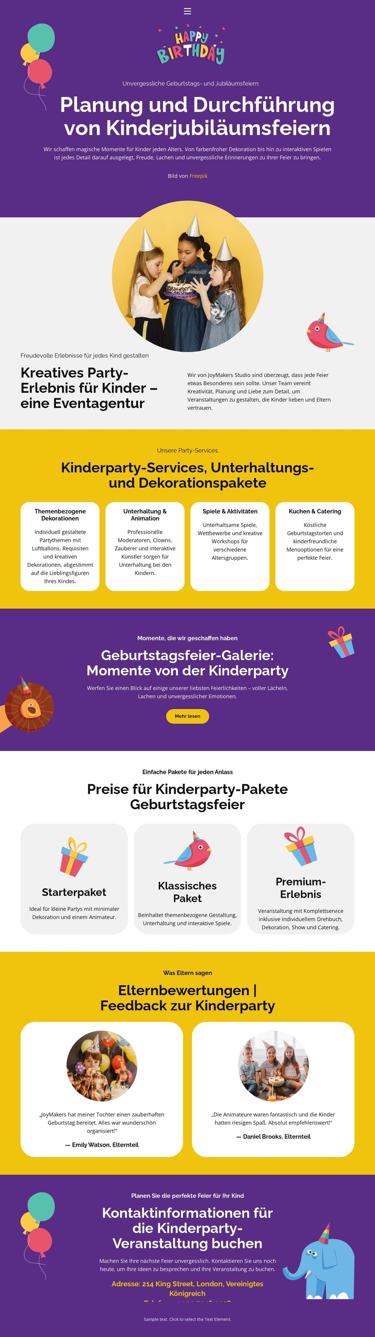 Kinderjubiläum Website-Vorlage