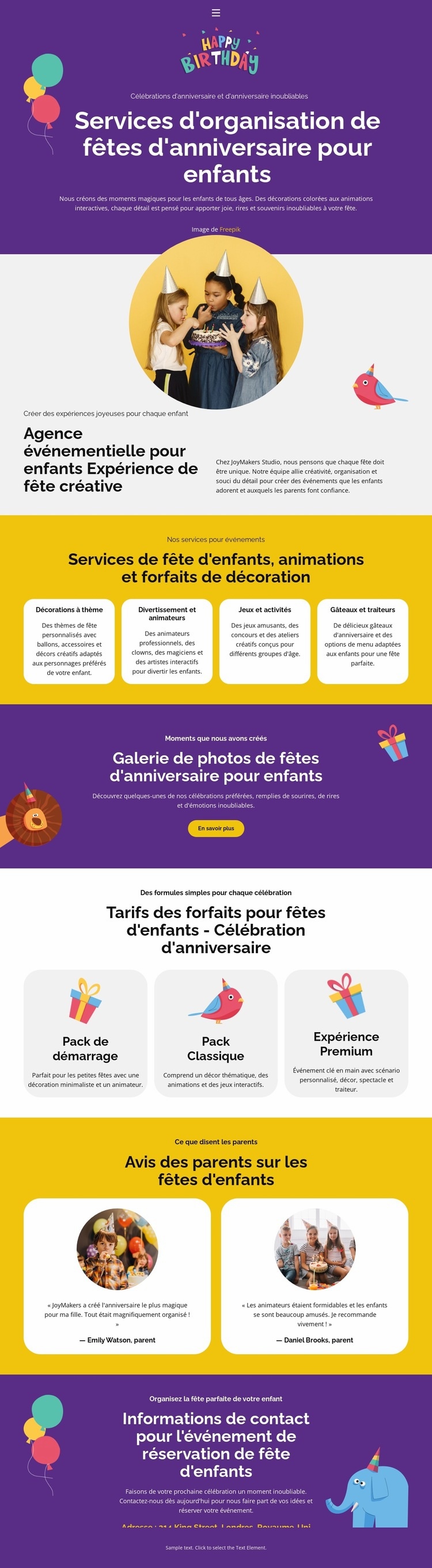 Anniversaire des enfants Modèle d'une page
