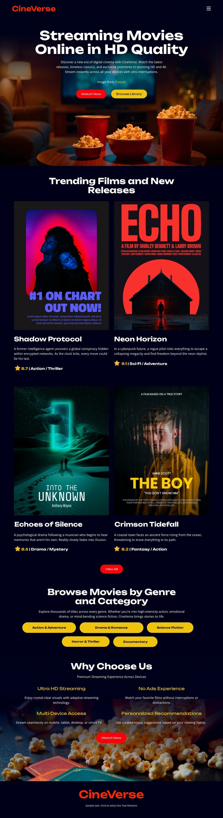 Online Cinema Movies One Page Template
